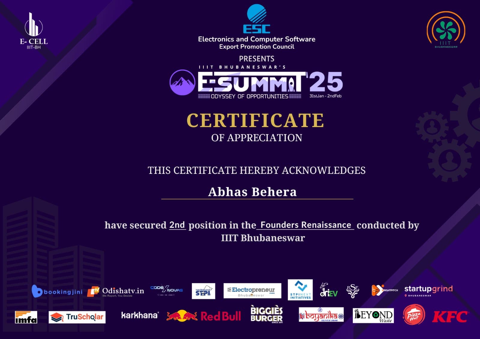 1st Runner-Up Certificate