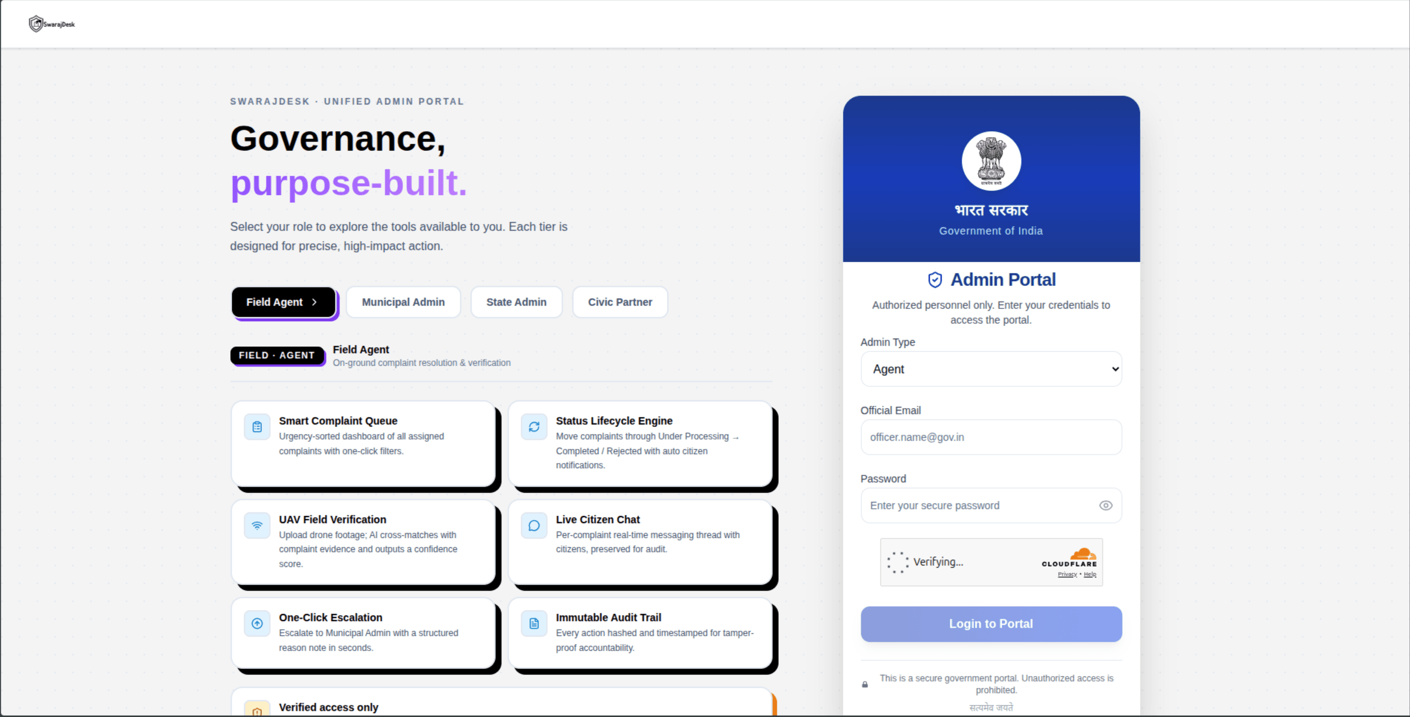SwarajDesk Admin preview